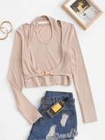 Halter Neck Side Release Buckle Cropped Knitwear S Light coffee