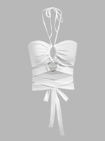 Halter O Ring Criss Cross Crop Top S White