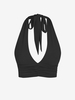 Halter Open Back Jersey Ruched Crop Top S Black