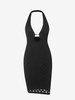 Halter Open Back Metal Hardware Slinky Dress L Black
