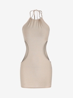 Halter Open Back Metallic Cut Out Mini Dress M Light coffee