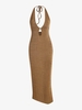 Halter Open Back Oval Cut Out Thigh Slit Dress L Coffee