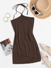 Halter Overlap Front Slinky Mini Dress L Deep coffee