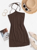 Halter Overlap Front Slinky Mini Dress M Deep coffee