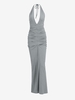 Halter Plunge Front Ruched Backless Maxi Dress L Gray