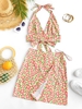 Halter Retro Floral Top and Overlay Tie Skirt Set Xs Light pink