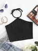 Halter Rib-knit Crop Top S Black