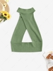 Halter Rib-knit Cutout Backless Crop Top L Green