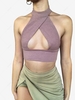 Halter Rib-knit Cutout Backless Crop Top L Purple