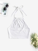 Halter Rib-knit Gathered Crop Tank Top M White