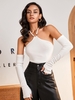 Halter Rib-knit U-bar Crop Top with Detachable Sleeves M White