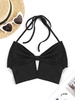 Halter Ribbed Bowknot Backless Crop Top L Black