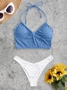 Halter Ribbed Cheeky Bikini Swimwear Light blue
