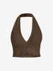 Halter Ribbed Frilled Crop Top L Deep coffee