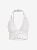 Halter Ribbed Frilled Crop Top L White
