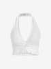 Halter Ribbed Frilled Crop Top M White