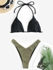 Halter Ribbed High Cut Bicolor Bikini Swimwear Green