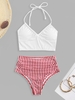 Halter Ribbed Striped High Waist Mix and Match Midikini Bikini Set White