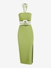 Halter Ribbed Top and Floss Criss Cross Skirt Set L Green