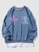 Hanzi Print Faux Twinset Sweatshirt Xl Silk blue