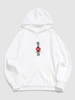 Hanzi Witch Print Graphic Fleece Hoodie L White