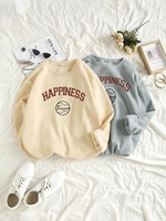 Happiness Print Drop Shoulder Thermal Lined Sweatshirt Xl Light coffee