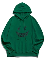 Happy Face Graphic Pouch Pocket Casual Hoodie Xs Deep green