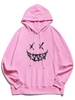 Happy Face Graphic Pouch Pocket Casual Hoodie Xs Pink
