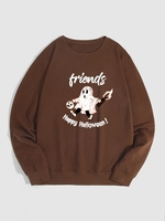 Happy Halloween Ghost Graphic Sweatshirt M Deep coffee