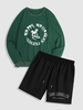 Happy Halloween Skull Graphic Sweatshirt and LOS ANGELES Letter Printed Shorts Set Deep green