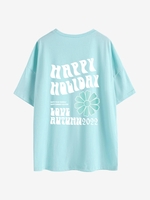 HAPPY HOLIDAY Graphic Oversized T-shirt S Light blue