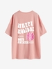 HAPPY HOLIDAY Graphic Oversized T-shirt Xl Light pink