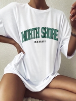 Hawaii North Shore Print Drop Shoulder T Shirt Xl White