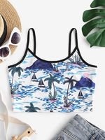 Hawaii Seascape Print Crop Camisole M Deep blue