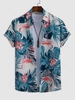 Hawaii Style Flamingo and Tropical Leaves Printed Shirt L