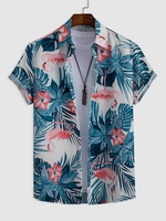 Hawaii Style Flamingo and Tropical Leaves Printed Shirt Xxl