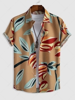 Hawaii Style Leaves Pattern Button Front Shirt Xxl Deep yellow