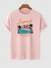 Hawaii Style Seaside Coconut Palm Graphic Printed T-shirt S Light pink