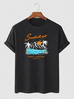 Hawaii Style Seaside Coconut Palm Graphic Printed T-shirt Xl Black