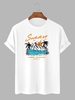 Hawaii Style Seaside Coconut Palm Graphic Printed T-shirt Xl White