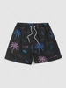 Hawaiian Letter Coconut Tree Graphic Print Drawstring Beach Shorts Xl Black
