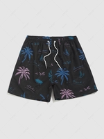Hawaiian Letter Coconut Tree Graphic Print Drawstring Beach Shorts Xl Black