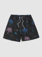 Hawaiian Letter Coconut Tree Graphic Print Drawstring Beach Shorts Xxl Black