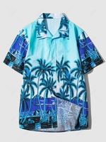 Hawaiian Palm Tree Vacation Summer Short Sleeve Shirt 2xl Blue