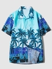 Hawaiian Palm Tree Vacation Summer Short Sleeve Shirt Xl Blue