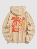 Hawaiian Style Coconut Tree and See Wave Pattern Pullover Hoodie M Light coffee