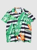 Hawaiian Tropical Leaf Contrasting Stripe Button Up Shirt Xl Light sea green