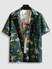 Hawaiian Tropical Leaf Print Summer Vacation Short Sleeve Shirt S Hazel green