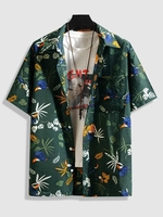 Hawaiian Tropical Leaf Print Summer Vacation Short Sleeve Shirt Xl Hazel green
