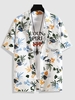 Hawaiian Tropical Leaf Print Summer Vacation Short Sleeve Shirt Xl White